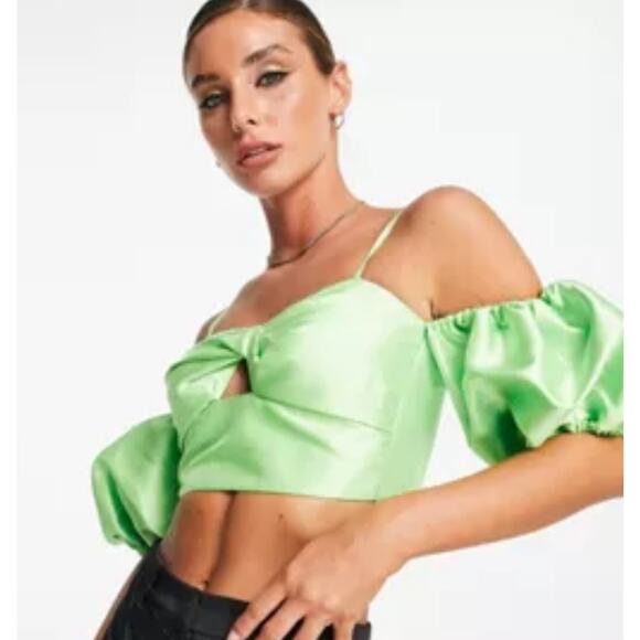 ASOS Design Cropped Puff Ball Sleeve Lime Green Top Size 8. NWOT - Picture 1 of 8